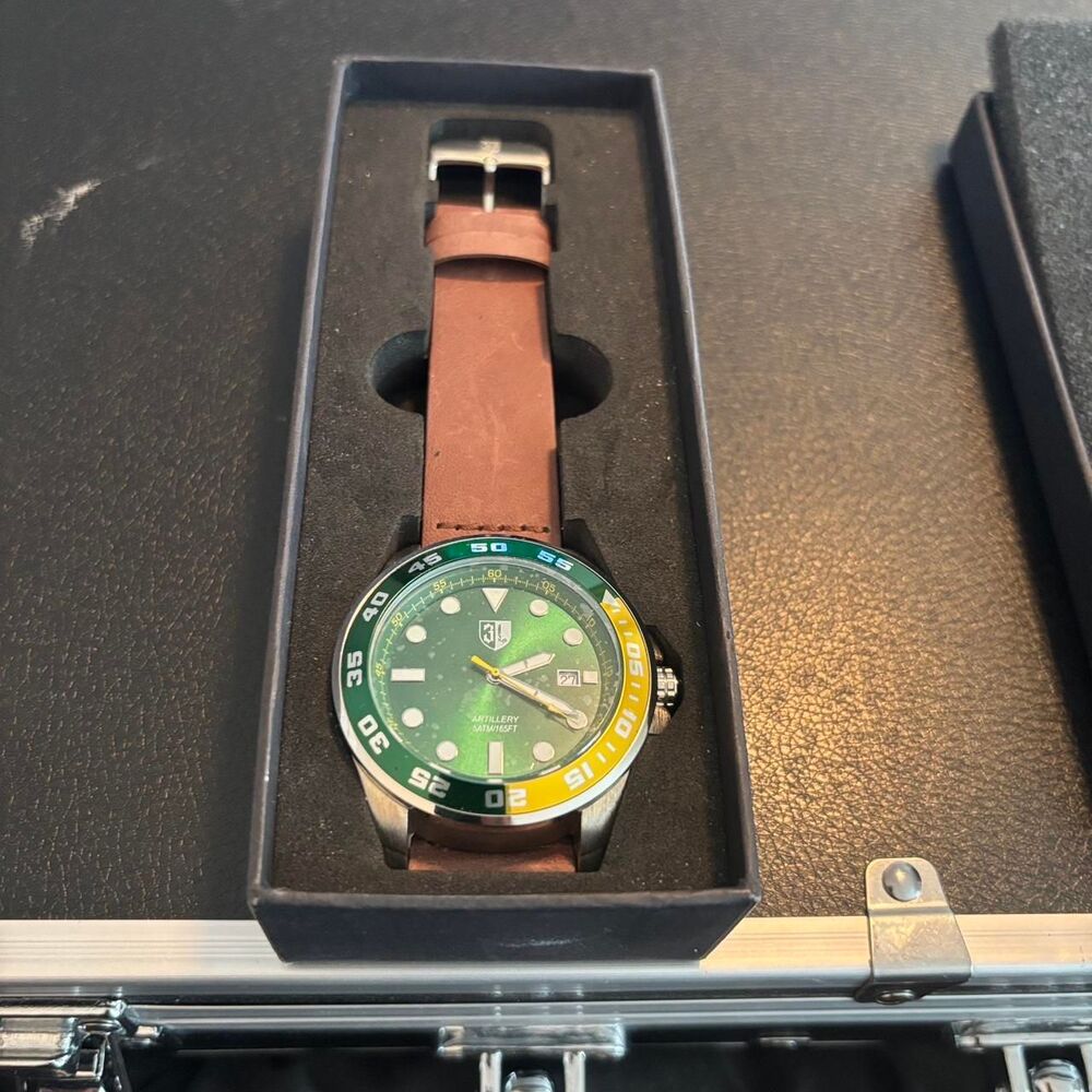 Three Leagues Artillery Leather Band Watch with Date